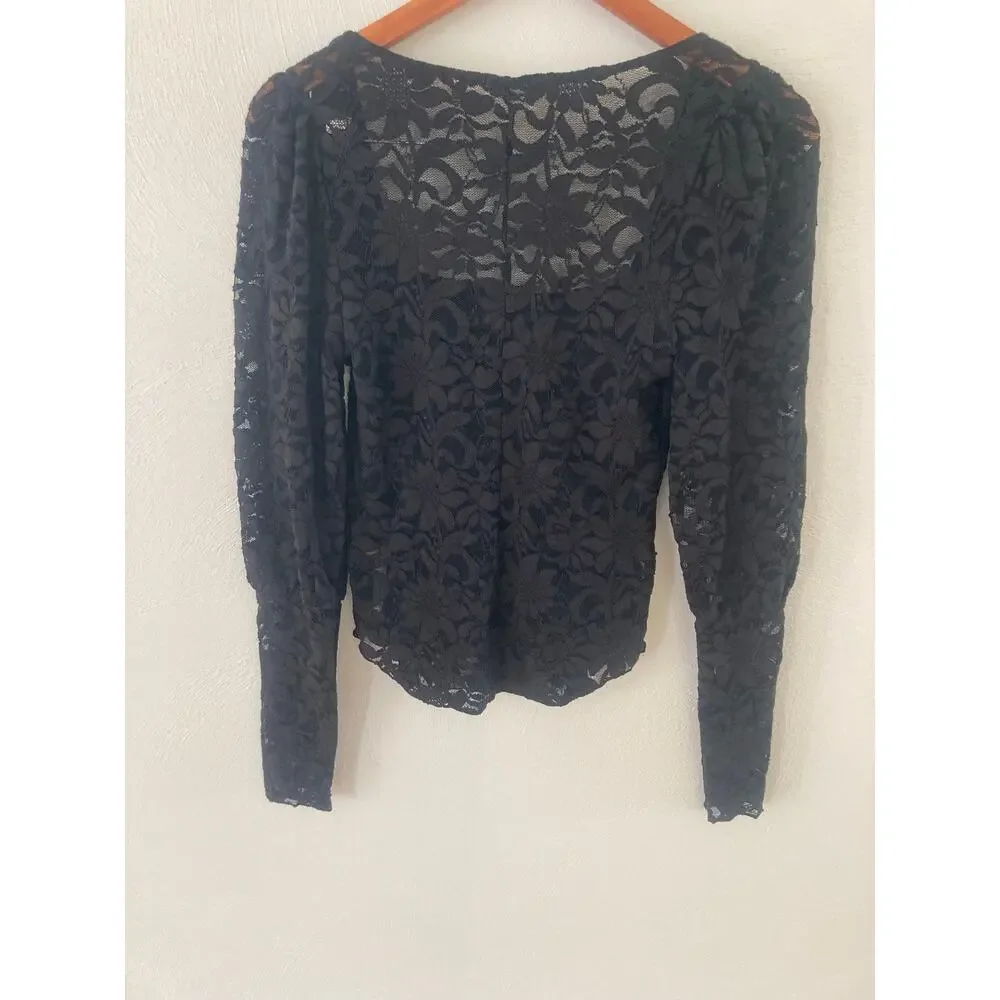 Free People Intimately Long Distance Layering Top S Lace Floral Square Neck